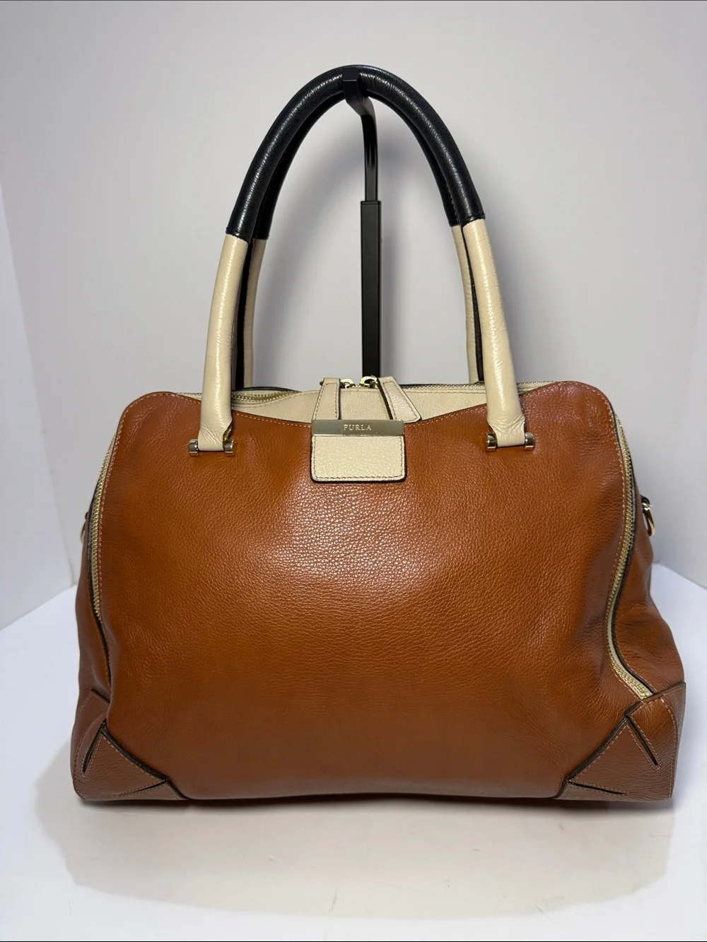 Furla Colorblock Pebbled Leather Satchel | Made in Italy - Picture 4 of 10